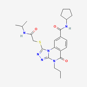 molecular formula C23H30N6O3S B2449139 N-cyclopentyl-5-oxo-1-({[(propan-2-yl)carbamoyl]methyl}sulfanyl)-4-propyl-4H,5H-[1,2,4]triazolo[4,3-a]quinazoline-8-carboxamide CAS No. 1105201-87-3