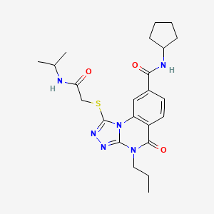molecular formula C23H30N6O3S B2449139 N-环戊基-1-{[2-(异丙基氨基)-2-氧代乙基]硫}-5-氧代-4-丙基-4,5-二氢[1,2,4]三唑并[4,3-a]喹唑啉-8-甲酸酰胺 CAS No. 1105201-87-3