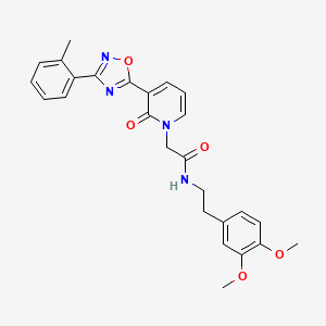 molecular formula C26H26N4O5 B2449145 N-[2-(3,4-dimethoxyphenyl)ethyl]-2-{3-[3-(2-methylphenyl)-1,2,4-oxadiazol-5-yl]-2-oxo-1,2-dihydropyridin-1-yl}acetamide CAS No. 1251598-86-3