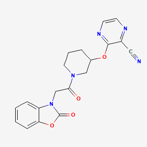 molecular formula C19H17N5O4 B2449149 3-((1-(2-(2-oxobenzo[d]oxazol-3(2H)-yl)acetyl)piperidin-3-yl)oxy)pyrazine-2-carbonitrile CAS No. 2034229-84-8