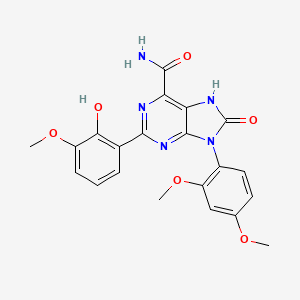 molecular formula C21H19N5O6 B2449152 9-(2,4-二甲氧基苯基)-2-(2-羟基-3-甲氧基苯基)-8-氧代-8,9-二氢-7H-嘌呤-6-甲酰胺 CAS No. 898443-05-5