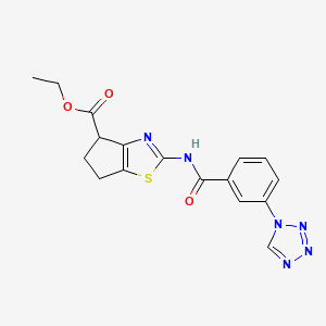 molecular formula C17H16N6O3S B2449154 ethyl 2-(3-(1H-tetrazol-1-yl)benzamido)-5,6-dihydro-4H-cyclopenta[d]thiazole-4-carboxylate CAS No. 1207006-40-3