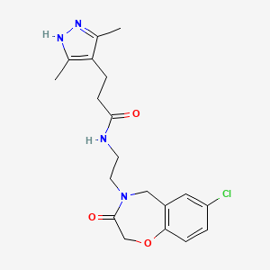 molecular formula C19H23ClN4O3 B2449155 N-(2-(7-氯-3-氧代-2,3-二氢苯并[f][1,4]噁唑-4(5H)-基)乙基)-3-(3,5-二甲基-1H-嘧啶-4-基)丙酰胺 CAS No. 2034201-26-6