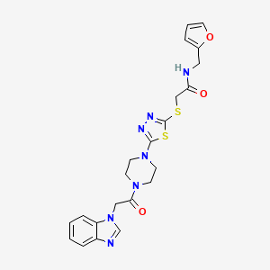 molecular formula C22H23N7O3S2 B2449156 2-((5-(4-(2-(1H-benzo[d]imidazol-1-yl)acetyl)piperazin-1-yl)-1,3,4-thiadiazol-2-yl)thio)-N-(furan-2-ylmethyl)acetamide CAS No. 1207029-74-0