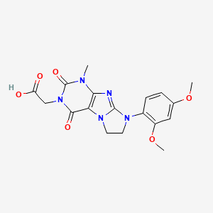 molecular formula C18H19N5O6 B2449159 2-(8-(2,4-dimethoxyphenyl)-1-methyl-2,4-dioxo-7,8-dihydro-1H-imidazo[2,1-f]purin-3(2H,4H,6H)-yl)acetic acid CAS No. 942032-63-5