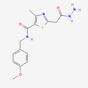 molecular formula C15H18N4O3S B2449166 2-(2-Hydrazino-2-oxoethyl)-N-(4-methoxybenzyl)-4-methyl-1,3-thiazole-5-carboxamide CAS No. 2109164-70-5