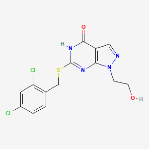 molecular formula C14H12Cl2N4O2S B2449187 6-((2,4-dichlorobenzyl)thio)-1-(2-hydroxyethyl)-1H-pyrazolo[3,4-d]pyrimidin-4(5H)-one CAS No. 946255-42-1