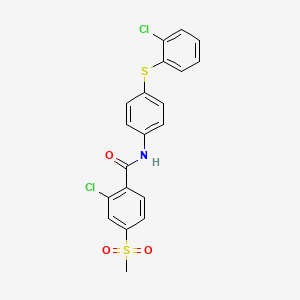 molecular formula C20H15Cl2NO3S2 B2449212 2-chloro-N-{4-[(2-chlorophenyl)sulfanyl]phenyl}-4-(methylsulfonyl)benzenecarboxamide CAS No. 339105-60-1