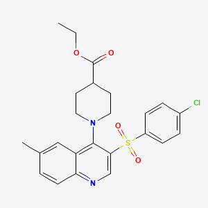 Ethyl 1-(3-((4-chlorophenyl)sulfonyl)-6-methylquinolin-4-yl)piperidine-4-carboxylate
