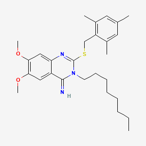 molecular formula C28H39N3O2S B2449236 2-[(mesitylmethyl)sulfanyl]-6,7-dimethoxy-3-octyl-4(3H)-quinazolinimine CAS No. 860789-49-7