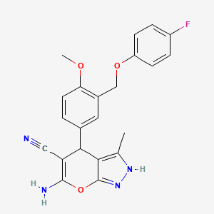 6-Amino-4-(3-((4-fluorophenoxy)methyl)-4-methoxyphenyl)-3-methyl-2,4-dihydropyrano[2,3-c]pyrazole-5-carbonitrile