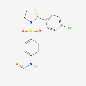 molecular formula C17H17ClN2O3S2 B2449272 N-{4-[2-(4-Chloro-phenyl)-thiazolidine-3-sulfonyl]-phenyl}-acetamide CAS No. 799257-61-7