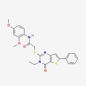 molecular formula C24H23N3O4S2 B2449276 N-(2,4-dimethoxyphenyl)-2-({3-ethyl-4-oxo-6-phenyl-3H,4H-thieno[3,2-d]pyrimidin-2-yl}sulfanyl)acetamide CAS No. 1207013-71-5