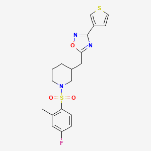 5-((1-((4-Fluoro-2-methylphenyl)sulfonyl)piperidin-3-yl)methyl)-3-(thiophen-3-yl)-1,2,4-oxadiazole