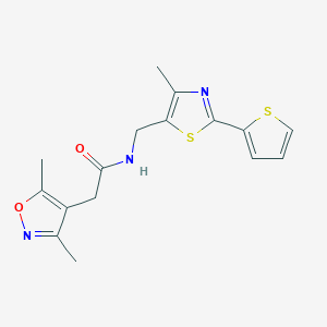 molecular formula C16H17N3O2S2 B2449312 2-(3,5-dimethylisoxazol-4-yl)-N-((4-methyl-2-(thiophen-2-yl)thiazol-5-yl)methyl)acetamide CAS No. 1421478-12-7
