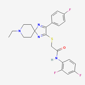 molecular formula C23H23F3N4OS B2449318 N-(2,4-DIFLUOROPHENYL)-2-{[8-ETHYL-3-(4-FLUOROPHENYL)-1,4,8-TRIAZASPIRO[4.5]DECA-1,3-DIEN-2-YL]SULFANYL}ACETAMIDE CAS No. 1189502-35-9