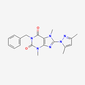 molecular formula C19H20N6O2 B2449328 1-Benzyl-8-(3,5-dimethylpyrazol-1-yl)-3,7-dimethylpurine-2,6-dione CAS No. 957262-22-5