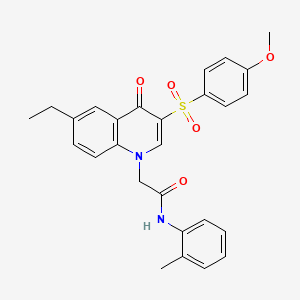 molecular formula C27H26N2O5S B2449383 2-[6-ethyl-3-(4-methoxyphenyl)sulfonyl-4-oxoquinolin-1-yl]-N-(2-methylphenyl)acetamide CAS No. 866814-08-6