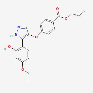 molecular formula C21H22N2O5 B2449388 propyl 4-[[(3E)-3-(4-ethoxy-6-oxocyclohexa-2,4-dien-1-ylidene)-1,2-dihydropyrazol-4-yl]oxy]benzoate CAS No. 907982-55-2