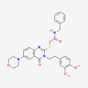 molecular formula C31H34N4O5S B2449453 N-benzyl-2-({3-[2-(3,4-dimethoxyphenyl)ethyl]-6-(morpholin-4-yl)-4-oxo-3,4-dihydroquinazolin-2-yl}sulfanyl)acetamide CAS No. 689760-30-3