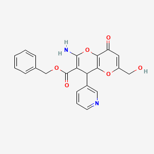 molecular formula C22H18N2O6 B2449482 benzyl 2-amino-6-(hydroxymethyl)-8-oxo-4-(pyridin-3-yl)-4,8-dihydropyrano[3,2-b]pyran-3-carboxylate CAS No. 902313-04-6