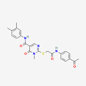 molecular formula C24H24N4O4S B2449487 2-((2-((4-acetylphenyl)amino)-2-oxoethyl)thio)-N-(3,4-dimethylphenyl)-1-methyl-6-oxo-1,6-dihydropyrimidine-5-carboxamide CAS No. 878064-83-6
