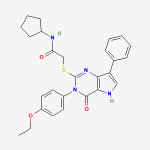 molecular formula C27H28N4O3S B2449489 N-cyclopentyl-2-((3-(4-ethoxyphenyl)-4-oxo-7-phenyl-4,5-dihydro-3H-pyrrolo[3,2-d]pyrimidin-2-yl)thio)acetamide CAS No. 2034486-11-6
