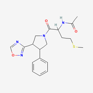molecular formula C19H24N4O3S B2449493 N-(1-(3-(1,2,4-oxadiazol-3-yl)-4-phenylpyrrolidin-1-yl)-4-(methylthio)-1-oxobutan-2-yl)acetamide CAS No. 2034207-13-9