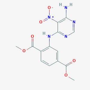 molecular formula C14H13N5O6 B2449510 Dimethyl 2-((6-amino-5-nitropyrimidin-4-yl)amino)terephthalate CAS No. 450345-46-7