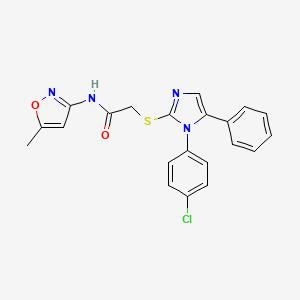 molecular formula C21H17ClN4O2S B2449527 2-((1-(4-chlorophenyl)-5-phenyl-1H-imidazol-2-yl)thio)-N-(5-methylisoxazol-3-yl)acetamide CAS No. 1226429-41-9