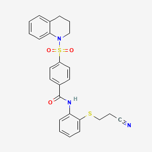 molecular formula C25H23N3O3S2 B2449529 N-(2-((2-cyanoethyl)thio)phenyl)-4-((3,4-dihydroquinolin-1(2H)-yl)sulfonyl)benzamide CAS No. 477497-95-3