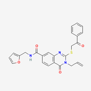 molecular formula C25H21N3O4S B2449613 N-[(furan-2-yl)methyl]-4-oxo-2-[(2-oxo-2-phenylethyl)sulfanyl]-3-(prop-2-en-1-yl)-3,4-dihydroquinazoline-7-carboxamide CAS No. 451467-33-7