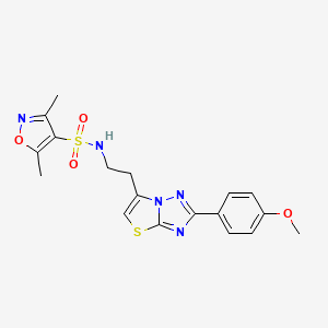 molecular formula C18H19N5O4S2 B2449643 N-(2-(2-(4-methoxyphenyl)thiazolo[3,2-b][1,2,4]triazol-6-yl)ethyl)-3,5-dimethylisoxazole-4-sulfonamide CAS No. 895448-00-7