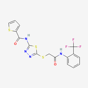 molecular formula C16H11F3N4O2S3 B2449646 N-{5-[({[2-(TRIFLUOROMETHYL)PHENYL]CARBAMOYL}METHYL)SULFANYL]-1,3,4-THIADIAZOL-2-YL}THIOPHENE-2-CARBOXAMIDE CAS No. 392296-92-3