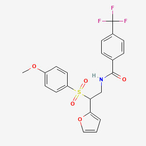 molecular formula C21H18F3NO5S B2449758 N-[2-(furan-2-yl)-2-(4-methoxybenzenesulfonyl)ethyl]-4-(trifluoromethyl)benzamide CAS No. 946243-48-7