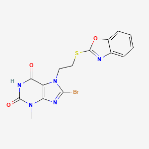 molecular formula C15H12BrN5O3S B2449767 7-(2-(benzo[d]oxazol-2-ylthio)ethyl)-8-bromo-3-methyl-1H-purine-2,6(3H,7H)-dione CAS No. 303972-92-1
