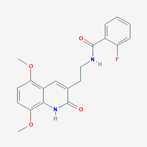N-(2-(5,8-dimethoxy-2-oxo-1,2-dihydroquinolin-3-yl)ethyl)-2-fluorobenzamide