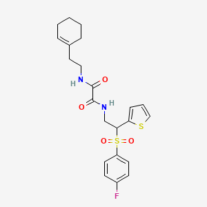 molecular formula C22H25FN2O4S2 B2449812 N1-(2-(cyclohex-1-en-1-yl)ethyl)-N2-(2-((4-fluorophenyl)sulfonyl)-2-(thiophen-2-yl)ethyl)oxalamide CAS No. 896328-75-9