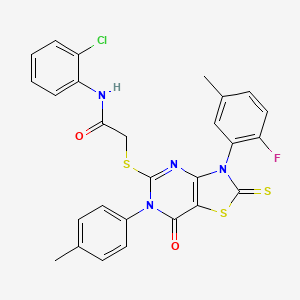 N-(2-chlorophenyl)-2-[[3-(2-fluoro-5-methylphenyl)-6-(4-methylphenyl)-7-oxo-2-sulfanylidene-[1,3]thiazolo[4,5-d]pyrimidin-5-yl]sulfanyl]acetamide