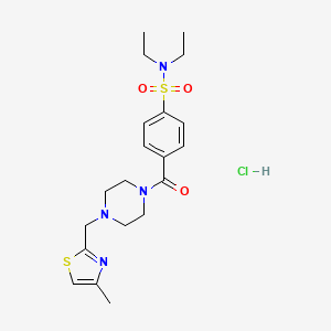molecular formula C20H29ClN4O3S2 B2449828 N,N-diethyl-4-(4-((4-methylthiazol-2-yl)methyl)piperazine-1-carbonyl)benzenesulfonamide hydrochloride CAS No. 1331355-75-9