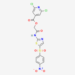 [2-[[5-(4-Nitrophenyl)sulfonyl-1,3-thiazol-2-yl]amino]-2-oxoethyl] 2,6-dichloropyridine-4-carboxylate