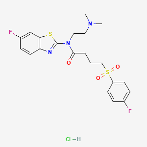 molecular formula C21H24ClF2N3O3S2 B2449944 N-(2-(dimethylamino)ethyl)-N-(6-fluorobenzo[d]thiazol-2-yl)-4-((4-fluorophenyl)sulfonyl)butanamide hydrochloride CAS No. 1215461-73-6