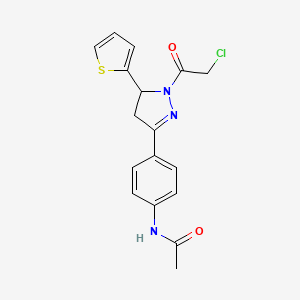molecular formula C17H16ClN3O2S B2449948 N-[4-[2-(2-Chloroacetyl)-3-thiophen-2-yl-3,4-dihydropyrazol-5-yl]phenyl]acetamide CAS No. 1018146-80-9