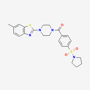 molecular formula C23H26N4O3S2 B2449963 (4-(6-Methylbenzo[d]thiazol-2-yl)piperazin-1-yl)(4-(pyrrolidin-1-ylsulfonyl)phenyl)methanone CAS No. 897466-33-0
