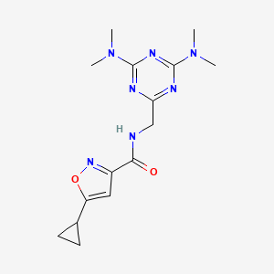 molecular formula C15H21N7O2 B2449964 N-((4,6-双(二甲基氨基)-1,3,5-三嗪-2-基)甲基)-5-环丙基异噁唑-3-甲酰胺 CAS No. 2034272-77-8