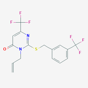molecular formula C16H12F6N2OS B2449978 3-烯基-6-(三氟甲基)-2-{[3-(三氟甲基)苯基]亚砜基}-4(3H)-嘧啶酮 CAS No. 866143-13-7