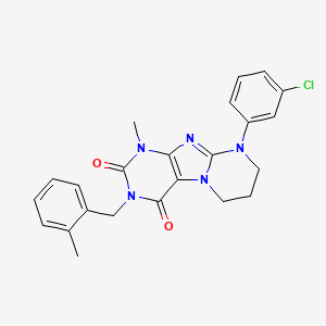 molecular formula C23H22ClN5O2 B2449980 9-(3-chlorophenyl)-1-methyl-3-(2-methylbenzyl)-6,7,8,9-tetrahydropyrimido[2,1-f]purine-2,4(1H,3H)-dione CAS No. 877616-72-3