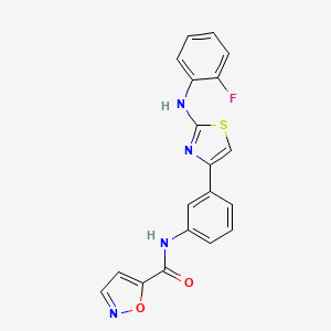 molecular formula C19H13FN4O2S B2449988 N-(3-(2-((2-fluorophenyl)amino)thiazol-4-yl)phenyl)isoxazole-5-carboxamide CAS No. 1796947-16-4