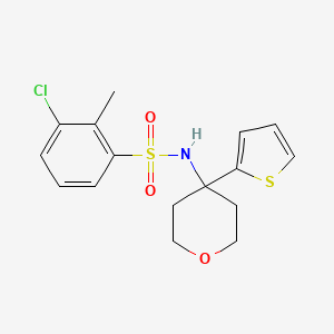 molecular formula C16H18ClNO3S2 B2449995 3-chloro-2-methyl-N-(4-(thiophen-2-yl)tetrahydro-2H-pyran-4-yl)benzenesulfonamide CAS No. 2034538-12-8