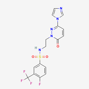 molecular formula C16H13F4N5O3S B2450042 N-(2-(3-(1H-imidazol-1-yl)-6-oxopyridazin-1(6H)-yl)ethyl)-4-fluoro-3-(trifluoromethyl)benzenesulfonamide CAS No. 1396846-89-1